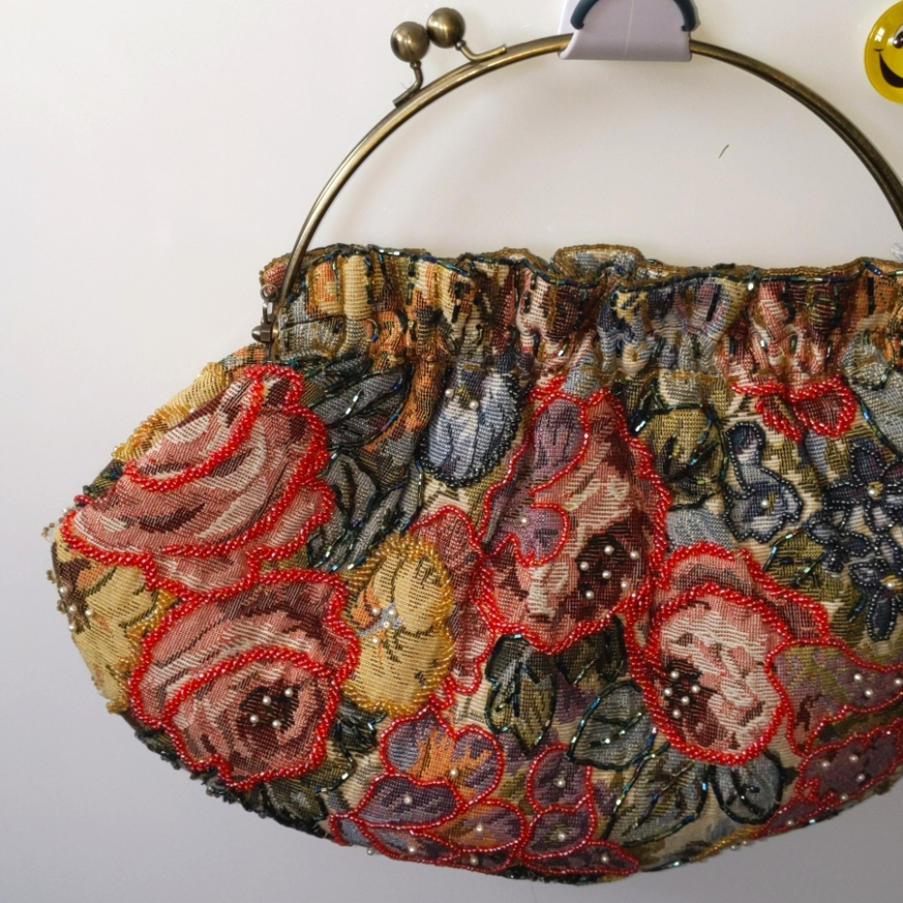 Ross Simons Handbag Flower beaded tapestry  kisslock  purse NEW vintage style - Picture 3 of 3